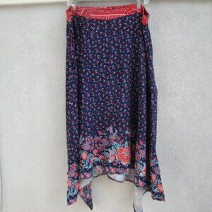 Xhilaration Women Skirt Calico Print Red Navy-Blue Shark Bite Floral Hem XXL